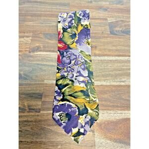 CELLINI COLLECTION Vintage Floral Pattern Multicolor Silk Tie 55"x4"